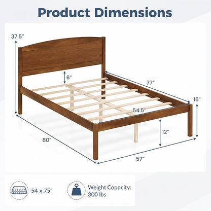 KOMFOTT Full Size Bed Frame with Curved Headboard – Walnut Variation