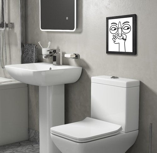 Funny Bathroom Wall Art - Humorous Black and White Canvas Print | Modern 8x10 Inch Decor