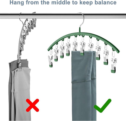 Skiennix Legging Organizer - Metal Yoga Pants Hangers with 10 Clips for Space-Saving Storage | Green