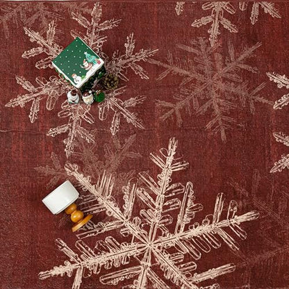 Snowflake Round Area Rug 4ft Circle Carpet Christmas Entryway Decor - Red