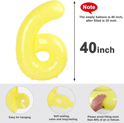 Number 6 Balloon - 40 Inch Yellow Birthday Decoration for Men & Women | Perfect for 6th Birthday Parties
