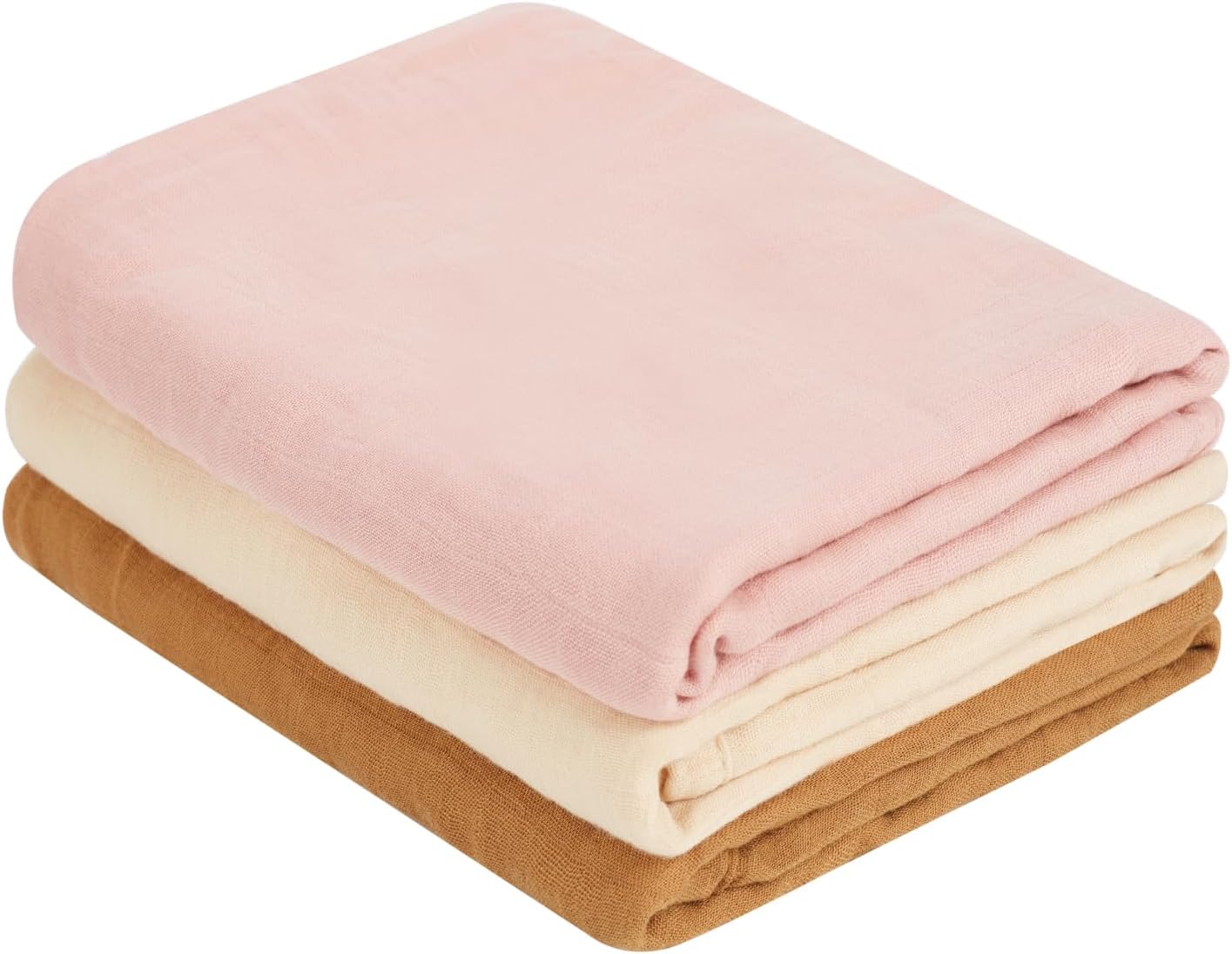 MIGIOL Muslin Swaddle Blankets - Soft Baby Essentials for Newborns | 47x47 Inches, 3-Pack (Pink & Coffee)