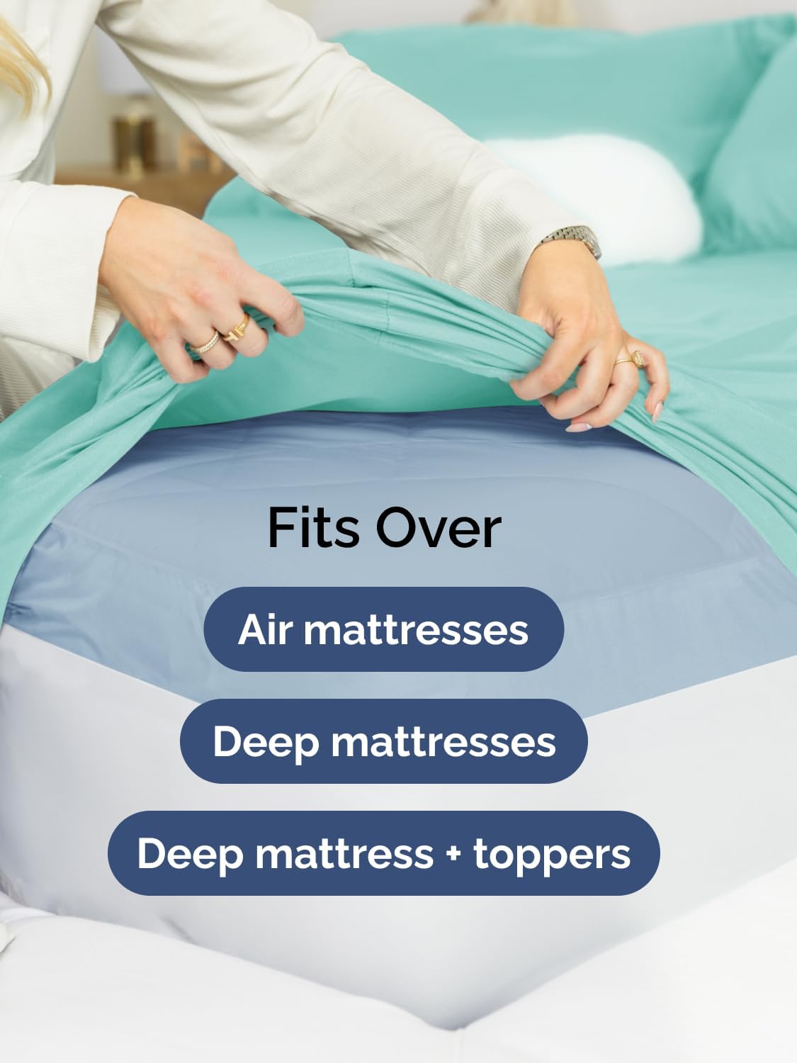 Skiennix Extra Deep Queen Sheet Set | 6-Piece Breathable Cooling Bedding - Soft, Wrinkle-Free Spa Blue