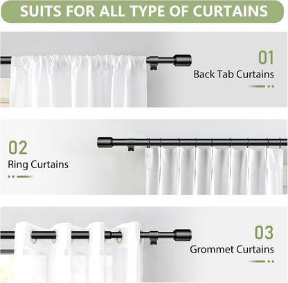Adjustable Black Curtain Rods by [Brand Name] - 5/8” Diameter, 30-60 Inch for 30-54 Inch Windows