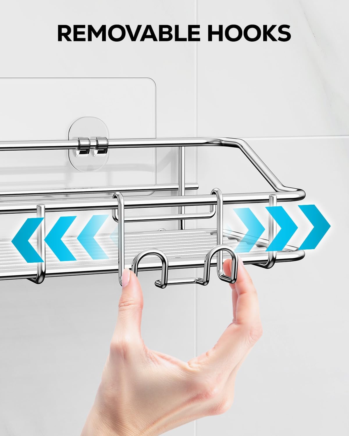 Nieifi Shower Caddy Shelf | Adhesive Stainless Steel Storage Rack with Hooks - 2 Pack for Bathroom & Kitchen