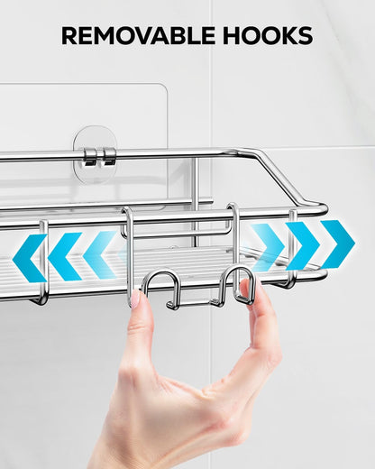 Nieifi Shower Caddy Shelf | Adhesive Stainless Steel Storage Rack with Hooks - 2 Pack for Bathroom & Kitchen