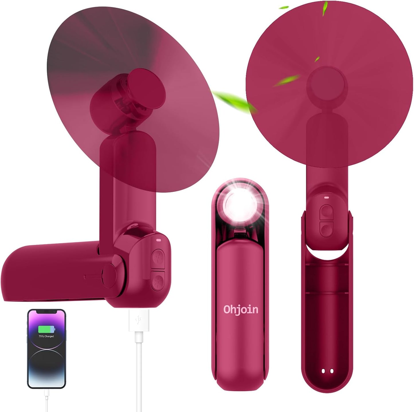 Skiennix 4-in-1 Portable Mini Handheld Fan - USB Rechargeable Travel Fan for Summer Concerts | Red