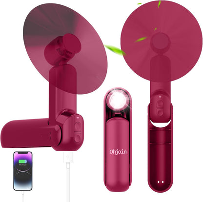Skiennix 4-in-1 Portable Mini Handheld Fan - USB Rechargeable Travel Fan for Summer Concerts | Red