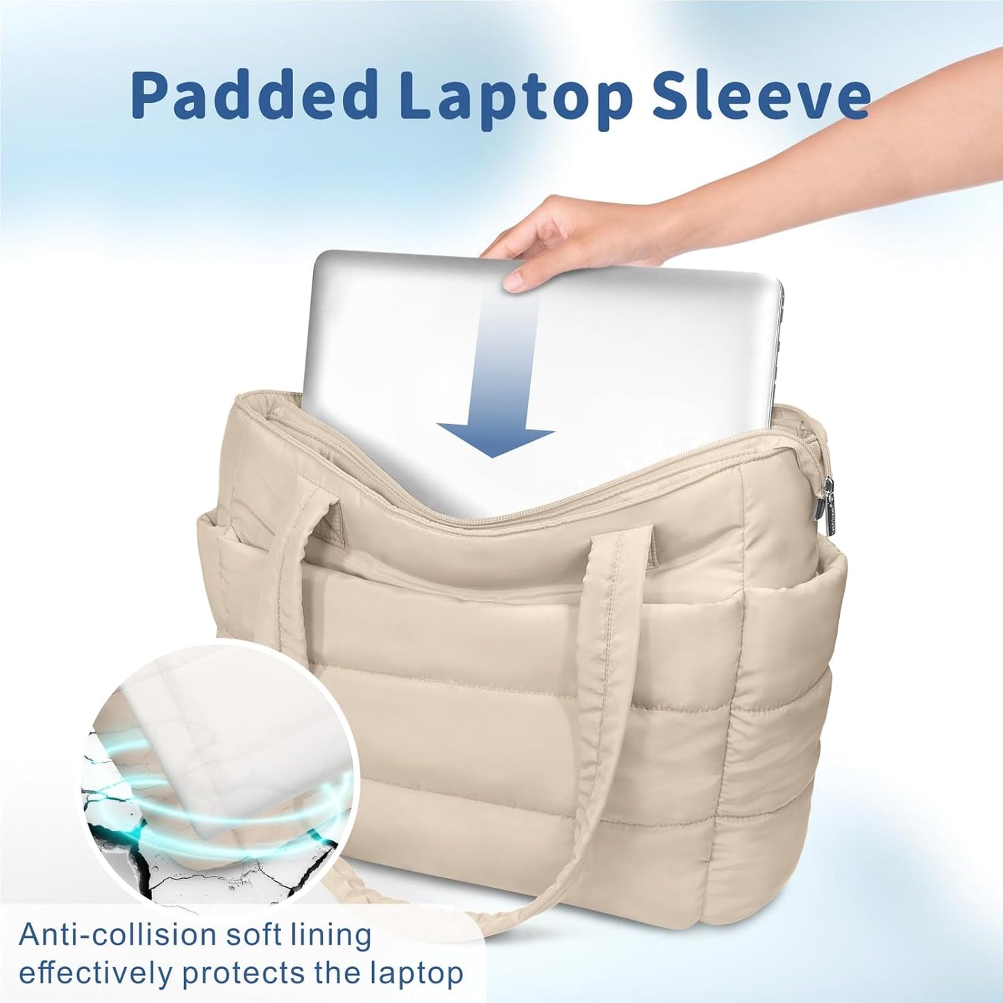 TOPDesign Puffer Tote Bag - Lightweight Quilted Handbag with Compartments for Work & Travel