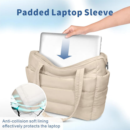 TOPDesign Puffer Tote Bag - Lightweight Quilted Handbag with Compartments for Work & Travel