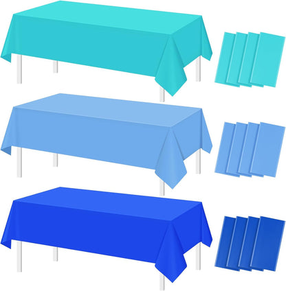 Skiennix Ocean Theme Tablecloth - 12 Pcs Disposable Light Blue Plastic Covers | 54 x 108 Inch for Beach Party Decor