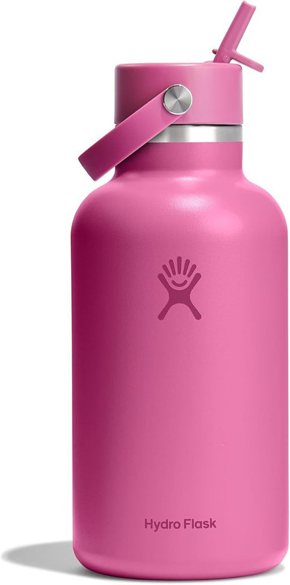 Hydro Flask Water Bottle - Insulated Stainless Steel with Wide Mouth Flex Straw Lid | 64 Oz Reef Pink, Leakproof & Refillable