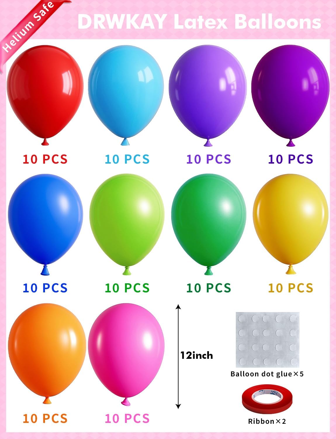 Rainbow Party Balloons by [Brand Name] - 100 Pack of 12-Inch Vibrant Latex Helium Balloons for Birthdays & Weddings