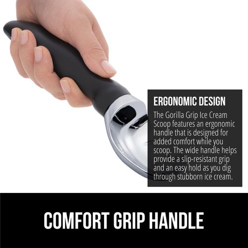 GORILLA GRIP Ice Cream Scoop - BPA-Free Heavy Duty Design with Ergonomic Handle for Perfect Scoops | Black