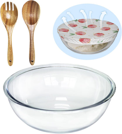 Skiennix 6.5 Quart Glass Bowl with Lid - Perfect for Sourdough Bread Making & Salad Prep | 12.3 Inch Clear Design