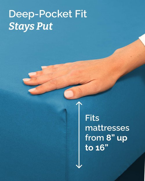 Full XL Bed Sheet Set by [Brand Name] - 4-Piece Soft, Breathable & Cooling Luxury Bedding - Deep Pockets, Fade & Wrinkle Free - Denim Blue