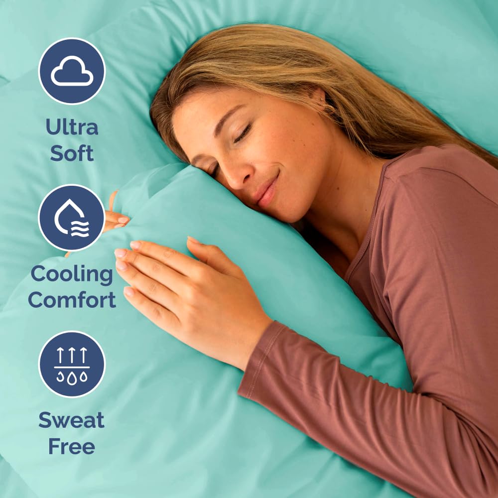 Short Queen Size 4 Piece Sheet Set - RV Short Queen, Soft, Breathable & Cooling Bed Sheets Set w/ Deep Pockets - Hotel Luxury Bedding for Women, Men, Kids, Teens, Boys & Girls - Oeko-Tex - Spa Blue