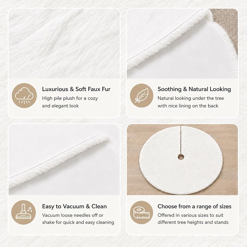 YEAHOME 72" White Faux Fur Christmas Tree Skirt – Snowy Plush Holiday Decor (Variation: White+72 inch)