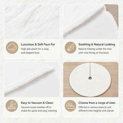 YEAHOME 72" White Faux Fur Christmas Tree Skirt – Snowy Plush Holiday Decor (Variation: White+72 inch)