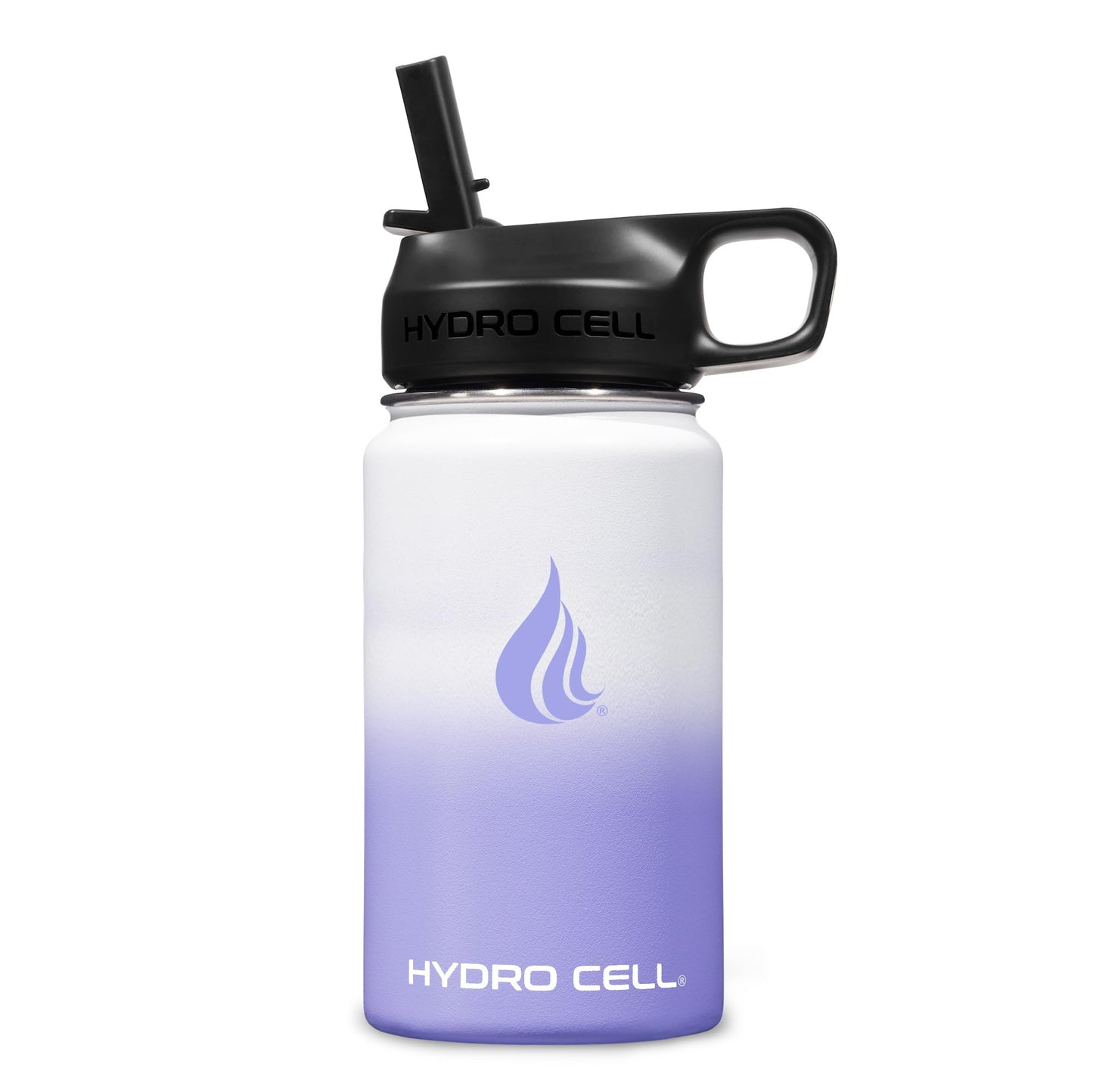 HYDRO CELL Stainless Steel Insulated Water Bottle with Straw - For Cold & Hot Drinks - Metal Vacuum Flask with Screw Cap and Modern Leakproof Sport Thermos for Kids & Adults (Lavender/White 14oz)