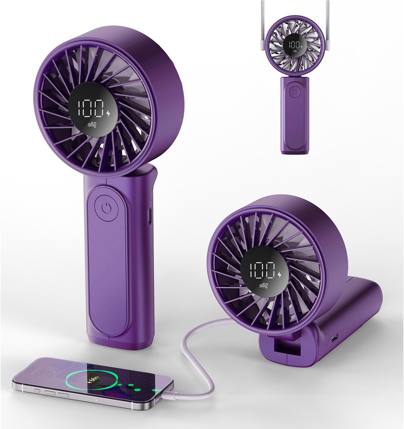 Peiyuu Portable Handheld Fan - 4000mAh USB Rechargeable Mini Desk Fan | 180° Foldable, 6 Wind Speeds, Ultra Quiet