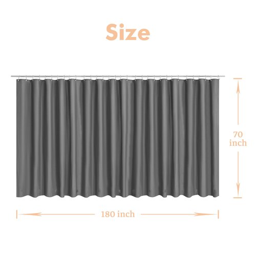 Mrs Awesome Grey Clawfoot Tub Shower Curtain or Liner with 12 Magnets - Free 36 Hooks Included, Waterproof PEVA, 180" x 70", Dark Gray