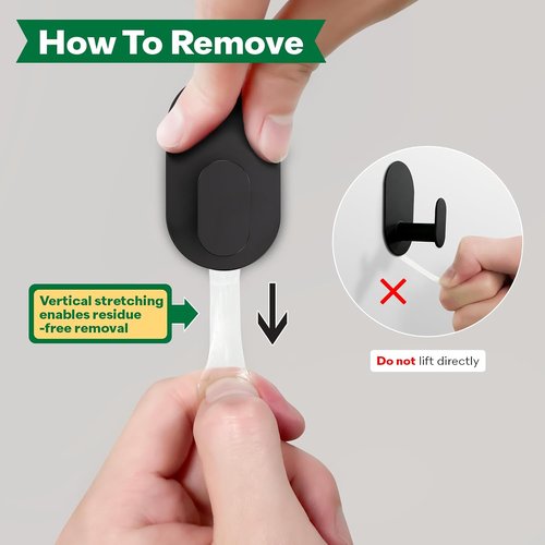 Aikzik Towel Hooks - 12 Pcs Black Adhesive Wall Hooks with 16 Removable Strips for Bathroom & Kitchen