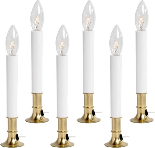 Creative Hobbies® Electric Window Candles - Pack of 6 with On/Off Switch & Brass Plated Base