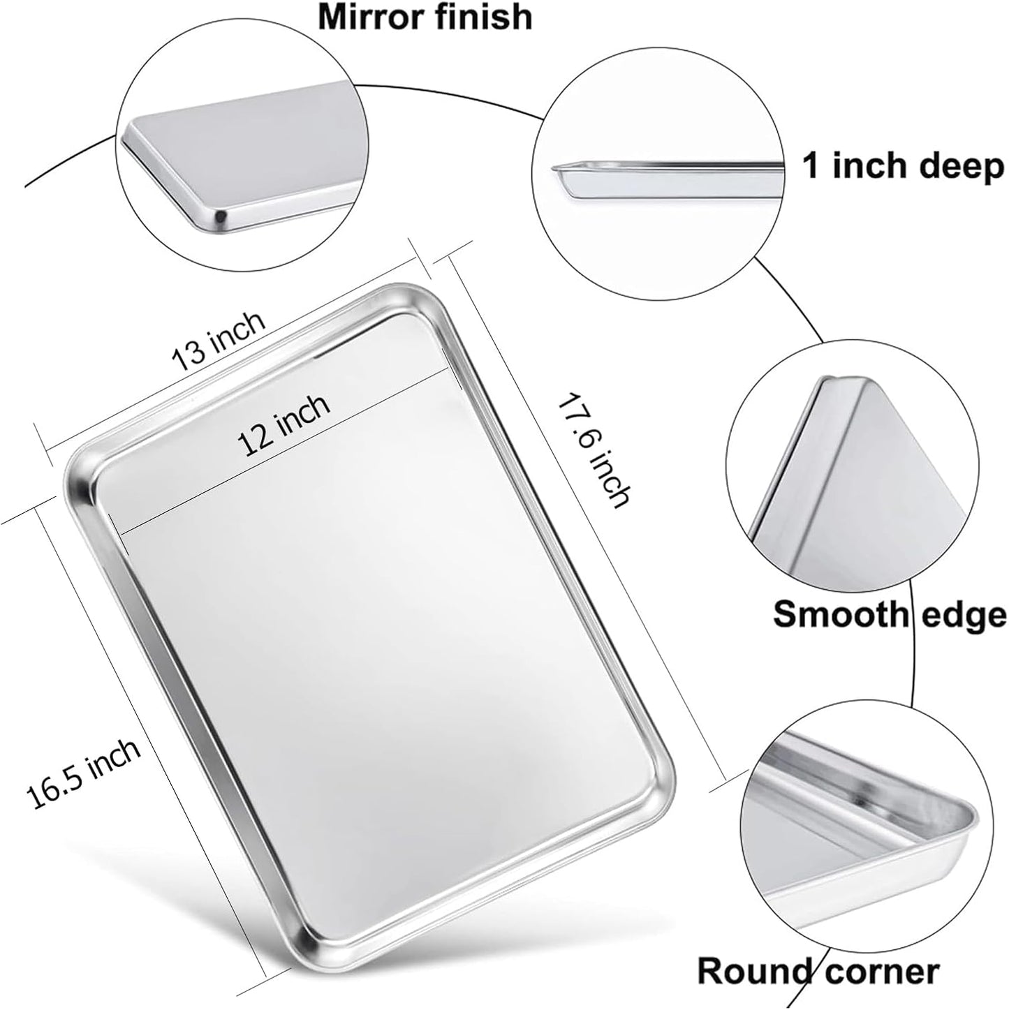 TeamFar Baking Sheet - Large Stainless Steel Cookie Tray Pan | 17.6’’ x 13’’ x 1’’, Non-Toxic & Dishwasher Safe