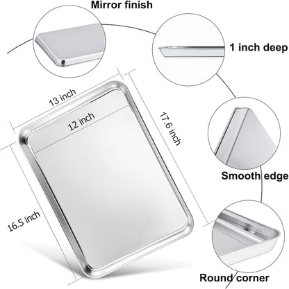 TeamFar Baking Sheet - Large Stainless Steel Cookie Tray Pan | 17.6’’ x 13’’ x 1’’, Non-Toxic & Dishwasher Safe