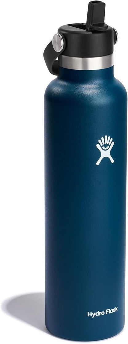 Hydro Flask Water Bottle - Insulated Stainless Steel - Leakproof Straw Lid - 24 Oz Indigo Blue