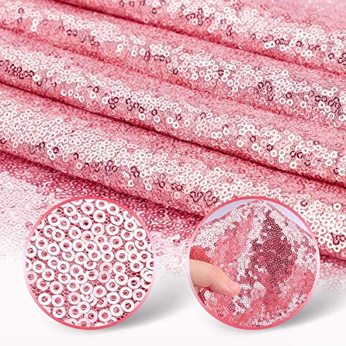 Pink Sequin Table Runner 2 Pack - 12x108 Inch Glitter Fabric for Weddings & Parties