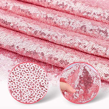 Pink Sequin Table Runner 2 Pack - 12x108 Inch Glitter Fabric for Weddings & Parties