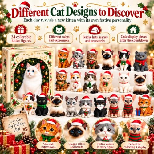Cat Advent Calendar 2026 Christmas Countdown Kitten 3D Figure Set - 1pc
