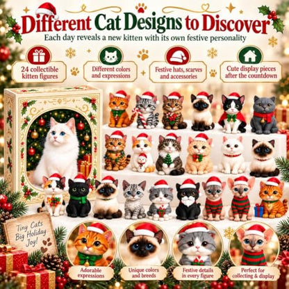Cat Advent Calendar 2026 Christmas Countdown Kitten 3D Figure Set - 1pc