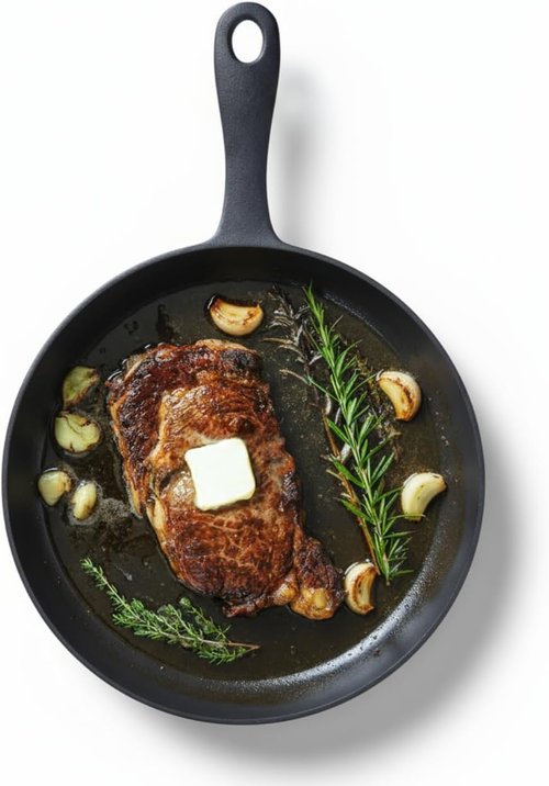Flambo 12 Inch Cast Iron Skillet - Pre-Seasoned Non-Stick Frying Pan for Grilling, Baking & More