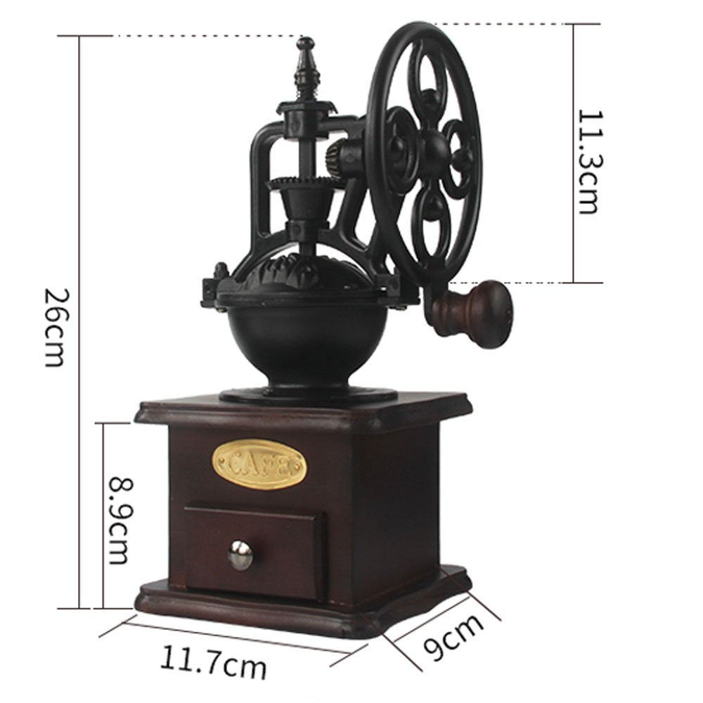 MOON-1 Manual Coffee Grinder Antique Cast Iron Hand Crank Coffee Mill With Grind Settings & Catch Drawer ，120 x 120 x 260mm..