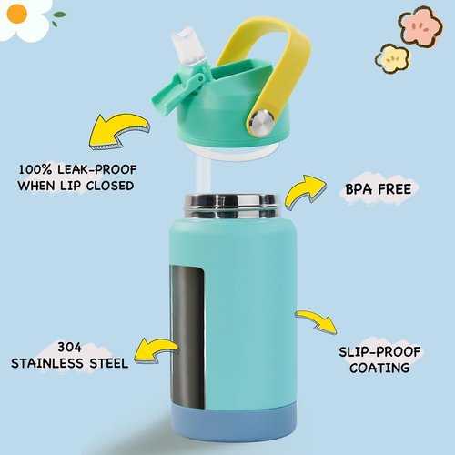 Kerilyn 12oz Kids Water Bottle - Stainless Steel Insulated, Leak-Proof Design, BPA Free, Twilight Green