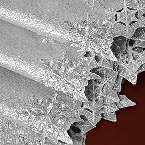 Christmas Snowflake Embroidered Silver Table Runner 14x108 Inches - Winter Holiday Decor
