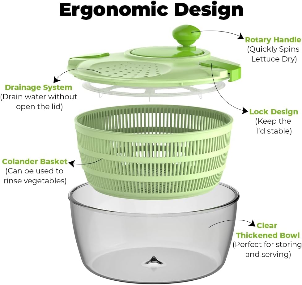 Salad Spinner - 4.4 QT Lettuce Washer with Bowl & Mesh Basket for Easy Washing & Draining