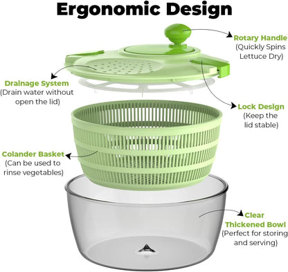 Salad Spinner - 4.4 QT Lettuce Washer with Bowl & Mesh Basket for Easy Washing & Draining