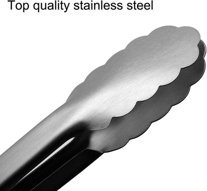 Skiennix Stainless Steel Kitchen Tongs - Locking Metal Design with Non-Slip Grip | Perfect for Grilling & BBQ (9" & 12")