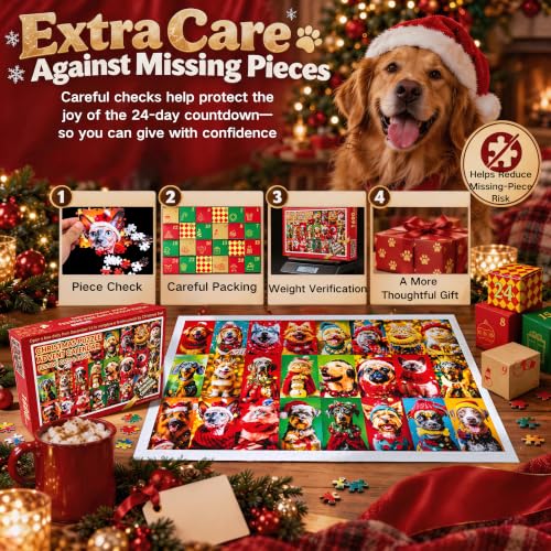 Christmas Puzzle Advent Calendar 2026 - 1600-Piece Plastic Puzzles for Adults, Red-Green Variation