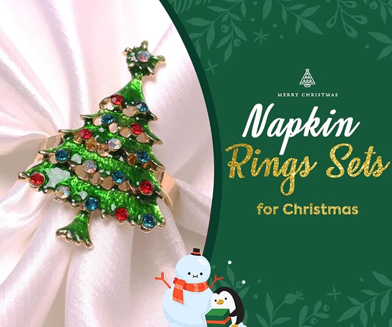 Napkin Holders Set of 10 Christmas Tree Design, Alloy Napkin Rings, Holiday Table Decor - Variation: Christmas Tree