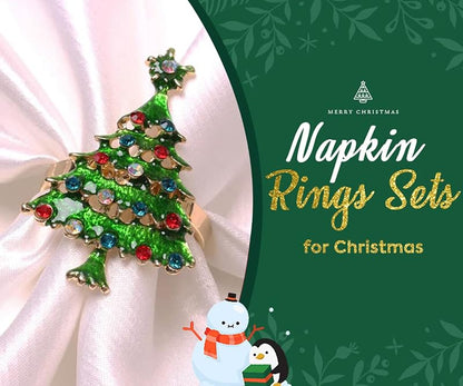 Napkin Holders Set of 10 Christmas Tree Design, Alloy Napkin Rings, Holiday Table Decor - Variation: Christmas Tree
