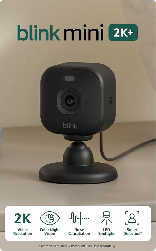 Blink Mini 2K+ Security Camera - Indoor Home & Pet Monitoring with Night Vision, Motion Detection | Black