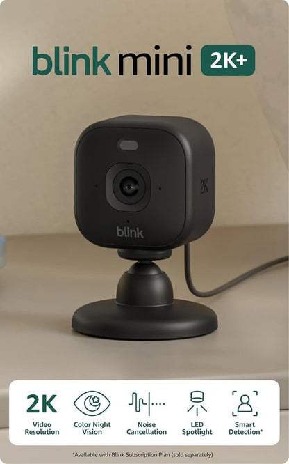 Blink Mini 2K+ Security Camera - Indoor Home & Pet Monitoring with Night Vision, Motion Detection | Black