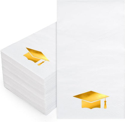 FYSUIMU Graduation Cap Napkins - 50 Pcs Gold Foil Tassel Design for College Parties & Celebrations