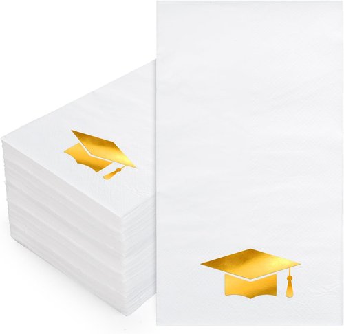 FYSUIMU Graduation Cap Napkins - 50 Pcs Gold Foil Tassel Design for College Parties & Celebrations
