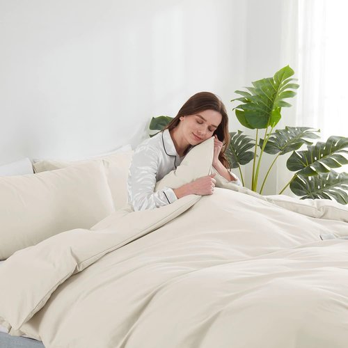 Hearth & Harbor Queen Duvet Cover Set - Soft Off White 3-Piece Bedding with Button Closure | 90x90 Inches